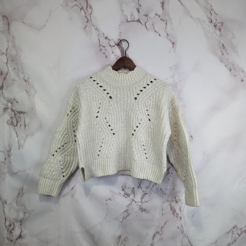 & Other Stories Sweater Crop Wool White Metallic Mock Paris
